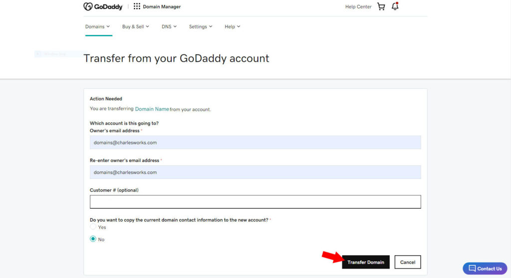 Account Change to GoDaddy