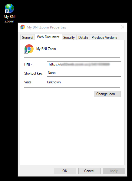 Step 7 - Display the properties to set the desired URL