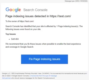 Google 404 notification message