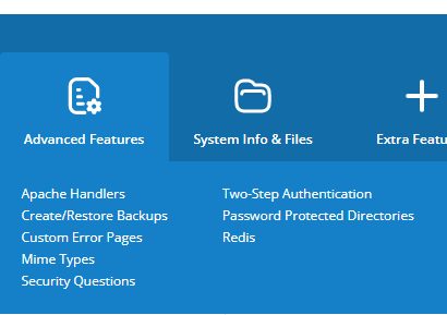 Part of DirectAdmin control panel's Navigation Bar showing Advanced Features and Redis