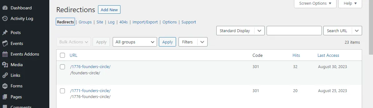 Example valid redirection entries