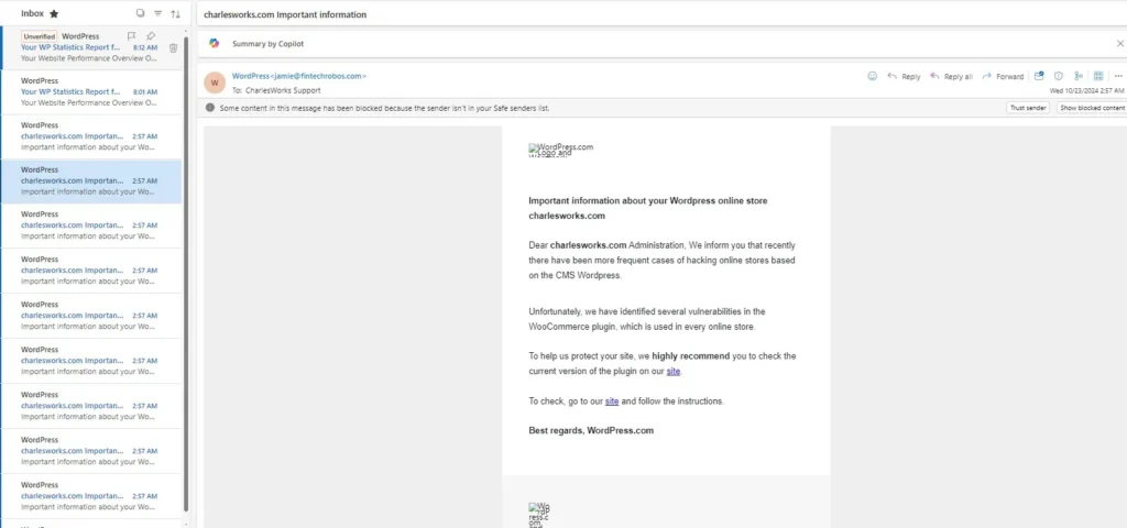 WooCommerce phishing email