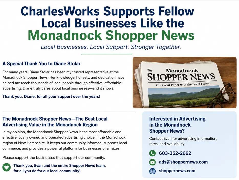CharlesWorks Supports Fellow Local Businesses like the Monadnock Shopper News