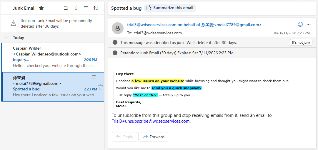 A few issues on your website: website seo spam emails